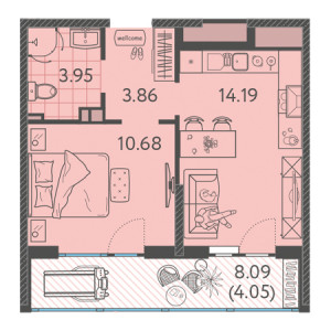 1 комнатная 36.73м²