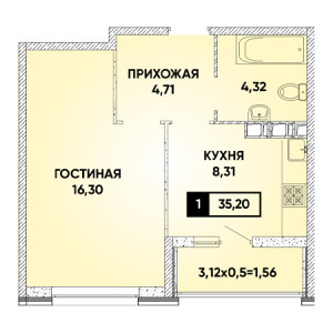 1 комнатная 35.2м²