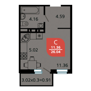 Студия 26.04м²