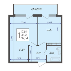 1 комнатная 37.84м²