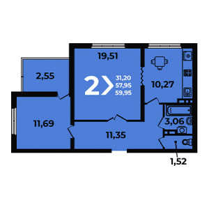 2 комнатная 59.95м²