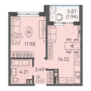 1 комнатная 36.14м²