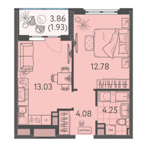 1 комнатная 36.07м²