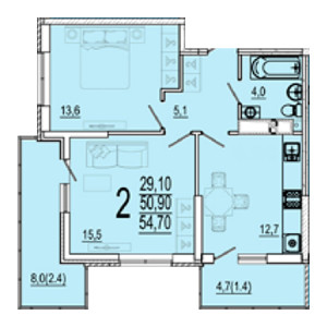 2 комнатная 54.7м²