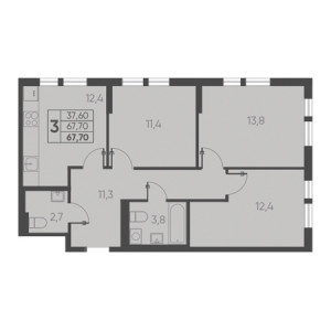 3 комнатная 67.70м²