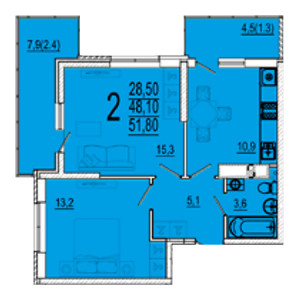 2 комнатная 51.8м²