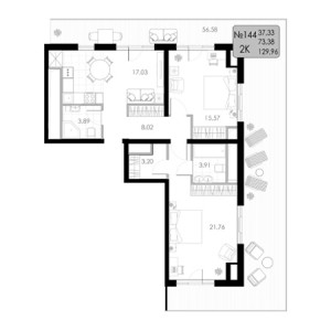 2 комнатная 129.96м²