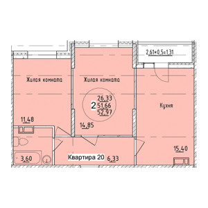 2 комнатная 52.97м²