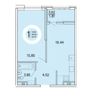 1 комнатная 42.47м²