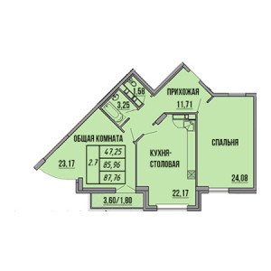 2 комнатная 87.76м²