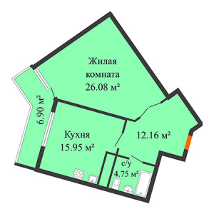 1 комнатная 62.39м²