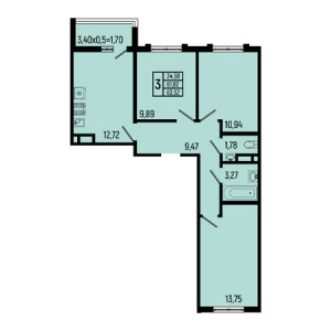 3 комнатная 63.52м²