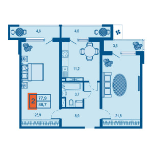 2 комнатная 86.7м²