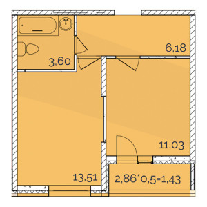 1 комнатная 35.75м²