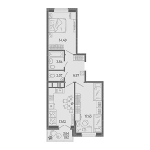 2 комнатная 60.44м²