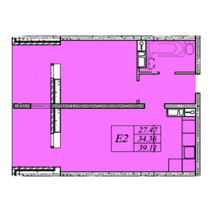 1 комнатная 39.11м²