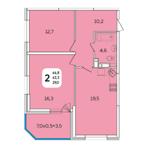 2 комнатная 66.8м²