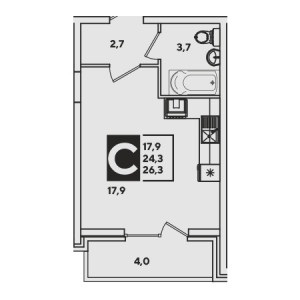 Студия 26.3м²