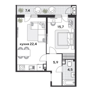 1 комнатная 55.9м²