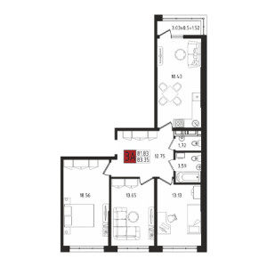 3 комнатная 83.35м²