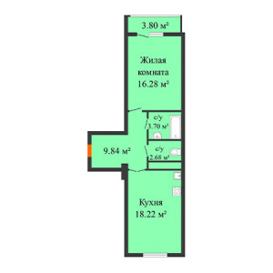 1 комнатная 54.52м²