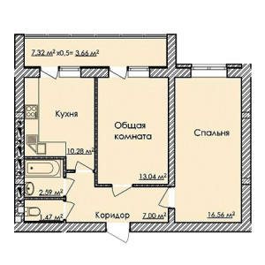 2 комнатная 58.25м²