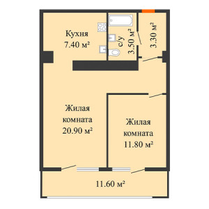 2 комнатная 58.5м²