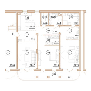 3 комнатная 136.9м²