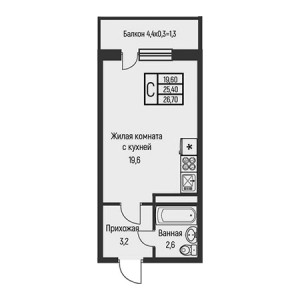 Студия 26.7м²