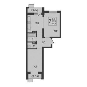 2 комнатная 56.3м²