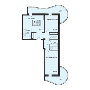 2 комнатная 71.29м²