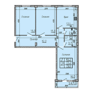 2 комнатная 79.6м²