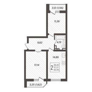 2 комнатная 60.45м²