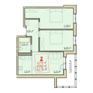 2 комнатная 63.76м²