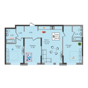 3 комнатная 83.75м²