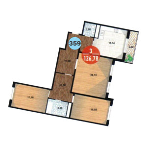 3 комнатная 126.78м²