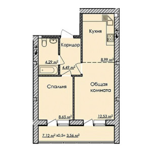 2 комнатная 46.07м²