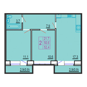 2 комнатная 52.4м²