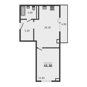 1 комнатная 43.3м²