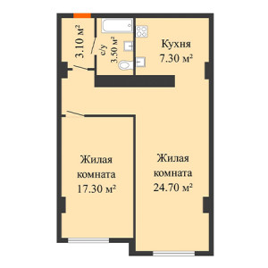 2 комнатная 55.9м²