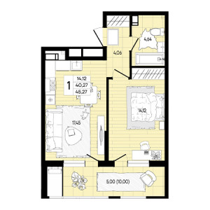 1 комнатная 45.27м²