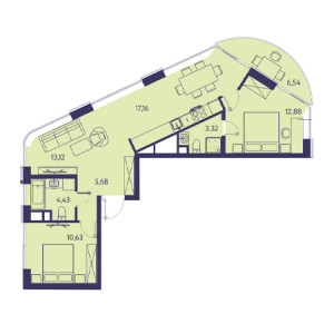 3 комнатная 73.76м²