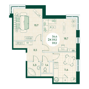 2 комнатная 59.2м²