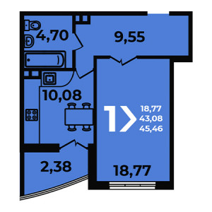 1 комнатная 45.46м²