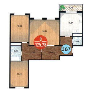 3 комнатная 125.78м²