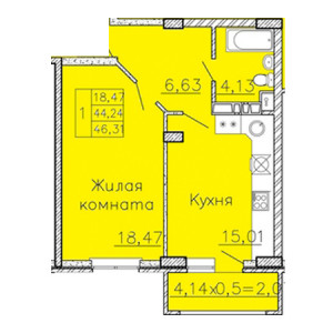 1 комнатная 46.31м²