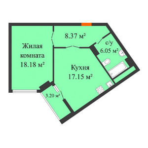 1 комнатная 51.35м²