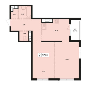 2 комнатная 57.06м²