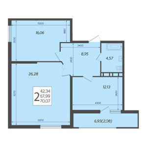 2 комнатная 70.07м²