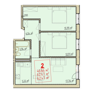 2 комнатная 62.47м²